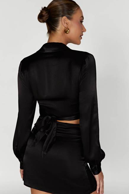 Kleidung Meshki Amia Satin-Wickelhemd Schwarz 2F8B931