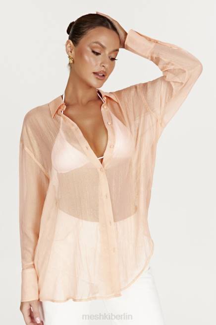 Kleidung Meshki Molly übergroßes, transparentes, schillerndes Hemd Pfirsich 2F8B1101