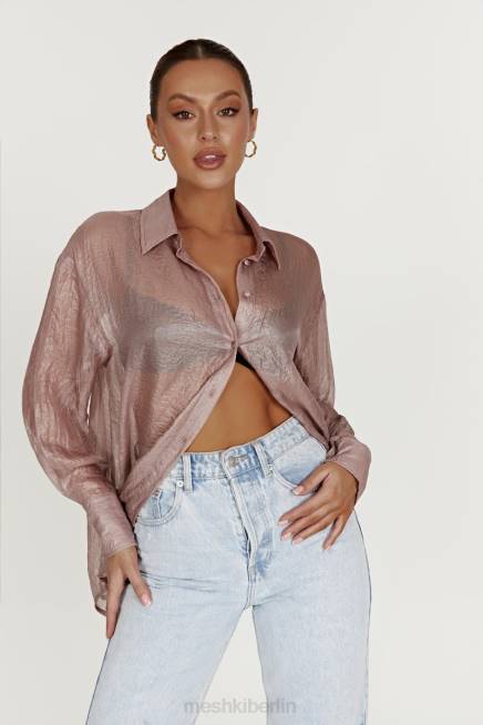 Kleidung Meshki Molly übergroßes, transparentes, schillerndes Hemd Taupe 2F8B1105