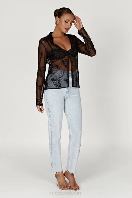 Kleidung Meshki Vivica besticktes Netzhemd Schwarz 2F8B991