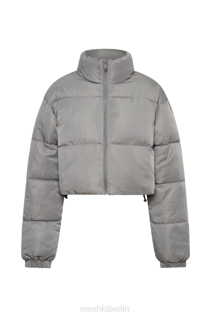 Kleidung Meshki Myranda recycelte kurze Pufferjacke Holzkohle 2F8B1641