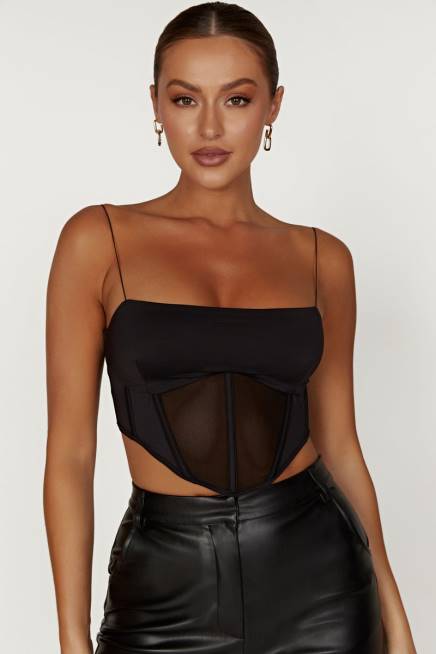 Kleidung Meshki Jada Mesh-Korsett-Bustier Schwarz 2F8B993
