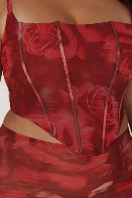 Kleidung Meshki Joanie Mesh-Schnürkorsett übergroßer Rosendruck 2F8B896