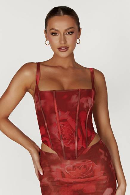 Kleidung Meshki Joanie Mesh-Schnürkorsett übergroßer Rosendruck 2F8B896