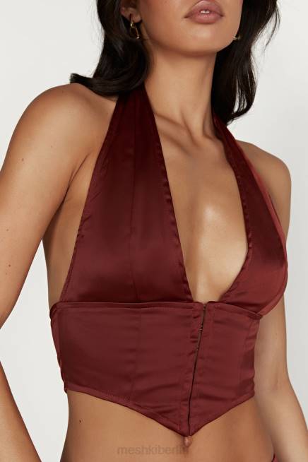 Kleidung Meshki Mallory Satin-Korsett-Oberteil Kirschschokolade 2F8B1066