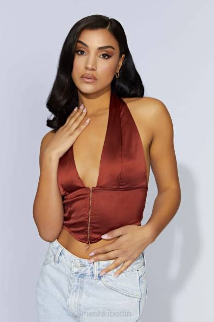 Kleidung Meshki Mallory Satin-Korsett-Oberteil Kirschschokolade 2F8B1066