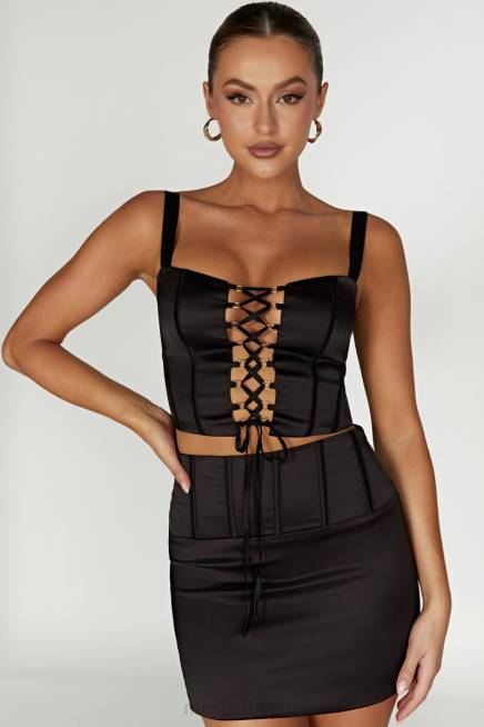 Kleidung Meshki Scharlachrotes Korsett-Oberteil aus Satin Schwarz 2F8B971