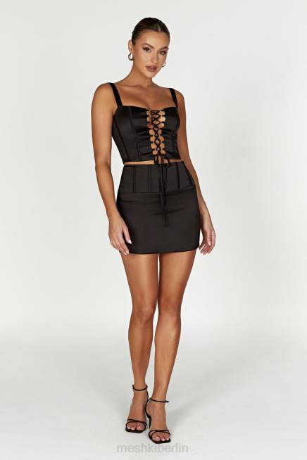 Kleidung Meshki Scharlachrotes Korsett-Oberteil aus Satin Schwarz 2F8B971