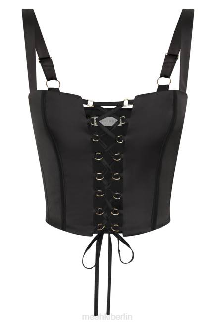 Kleidung Meshki Scharlachrotes Korsett-Oberteil aus Satin Schwarz 2F8B971