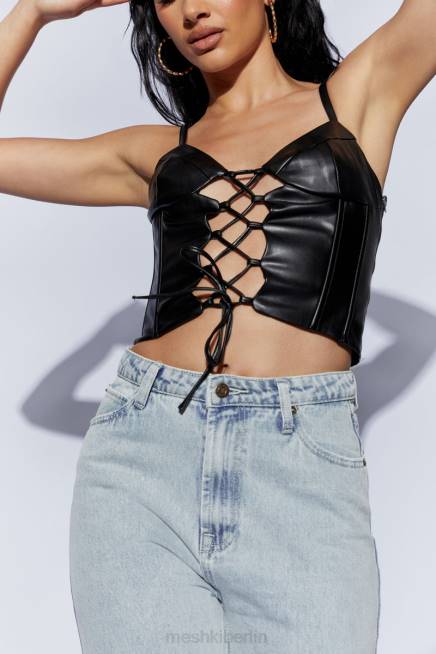 Kleidung Meshki Alaia Schnür-Korsett-Pu-Oberteil Schwarz 2F8B1095