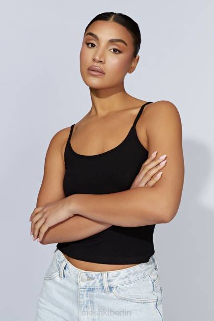 Kleidung Meshki Alexis geripptes Cami-Longline-Oberteil Schwarz 2F8B1146