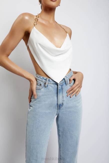 Kleidung Meshki Brianna Cowl Goldkettenoberteil Weiß 2F8B1181