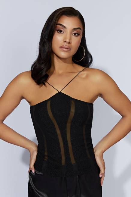 Kleidung Meshki Chantal getäfeltes Neckholder-Top Schwarz 2F8B1113