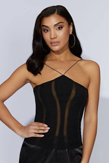 Kleidung Meshki Chantal getäfeltes Neckholder-Top Schwarz 2F8B1113