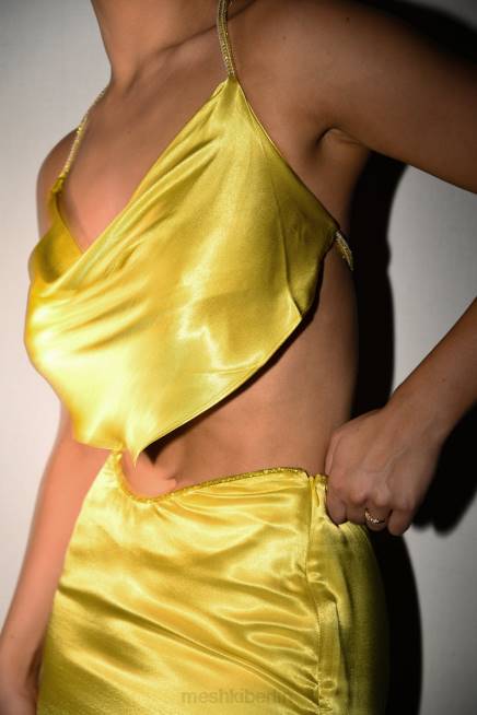 Kleidung Meshki Christie Strass-Oberteil mit Wasserfallausschnitt Chartreuse 2F8B1028