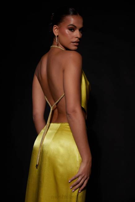 Kleidung Meshki Christie Strass-Oberteil mit Wasserfallausschnitt Chartreuse 2F8B1028