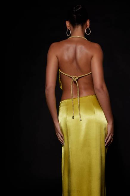 Kleidung Meshki Christie Strass-Oberteil mit Wasserfallausschnitt Chartreuse 2F8B1028