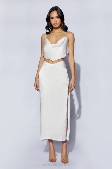 Kleidung Meshki Christie Strass-Oberteil mit Wasserfallausschnitt Weiß 2F8B1099