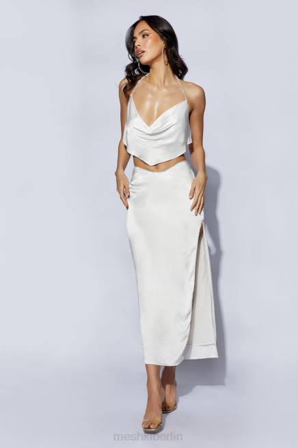 Kleidung Meshki Christie Strass-Oberteil mit Wasserfallausschnitt Weiß 2F8B1099