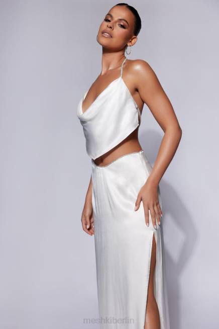 Kleidung Meshki Christie Strass-Oberteil mit Wasserfallausschnitt Weiß 2F8B1099