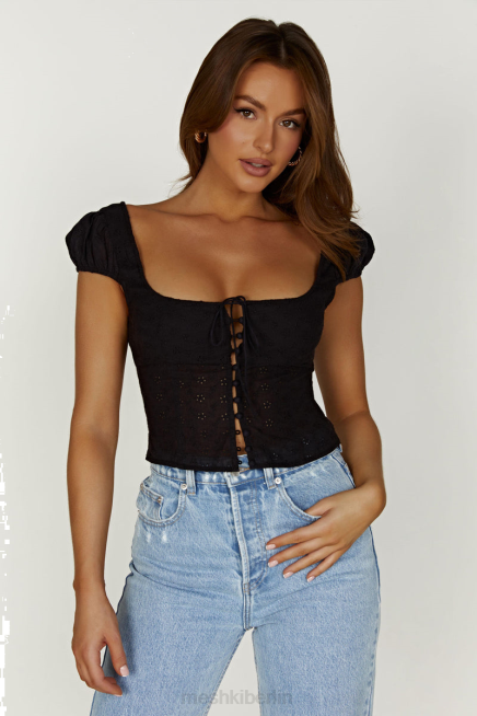 Kleidung Meshki Cressida-Oberteil aus Anglaise-Baumwolle mit Puffärmeln Schwarz 2F8B847