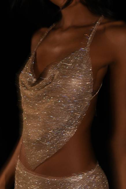 Kleidung Meshki Daphne Diamante Neckholder-Top mit Wasserfallausschnitt Gold 2F8B785