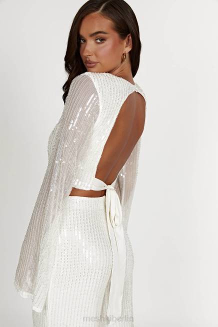 Kleidung Meshki Diaz Langarm-Pailletten-Top Weiß 2F8B937