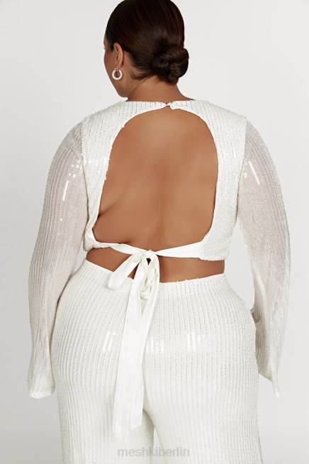 Kleidung Meshki Diaz Langarm-Pailletten-Top Weiß 2F8B937