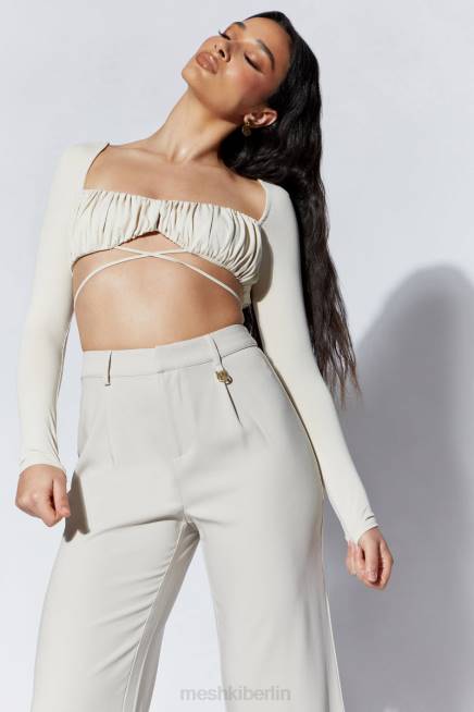 Kleidung Meshki Geesou gerafftes, langärmliges Oberteil zum Binden an der Brust Weizen 2F8B1082