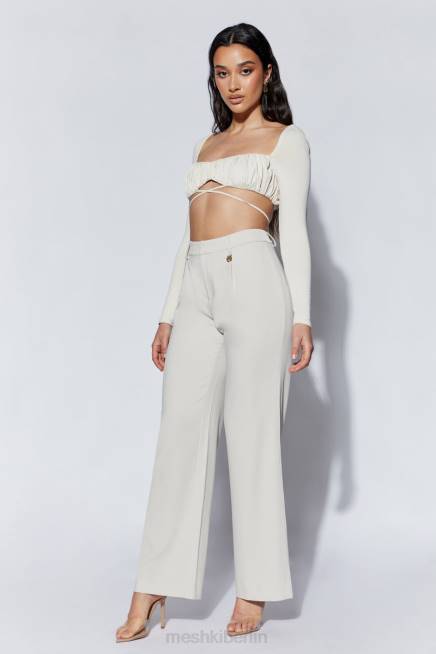 Kleidung Meshki Geesou gerafftes, langärmliges Oberteil zum Binden an der Brust Weizen 2F8B1082