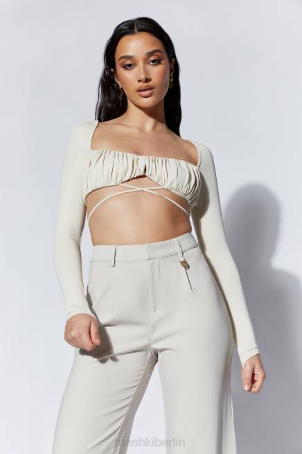 Kleidung Meshki Geesou gerafftes, langärmliges Oberteil zum Binden an der Brust Weizen 2F8B1082