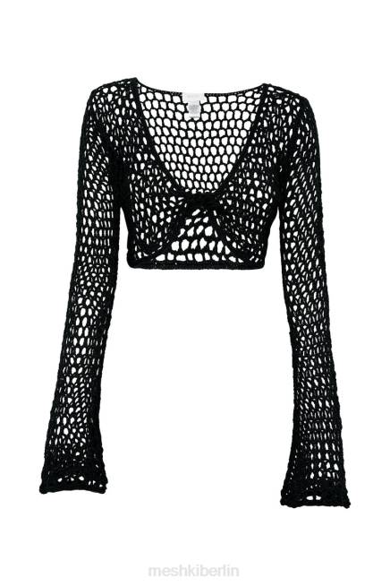 Kleidung Meshki Hallie Twisted kurzes Häkeloberteil Schwarz 2F8B1133