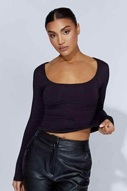 Kleidung Meshki Heidekraut-Langarmoberteil mit U-Ausschnitt Schwarz 2F8B940