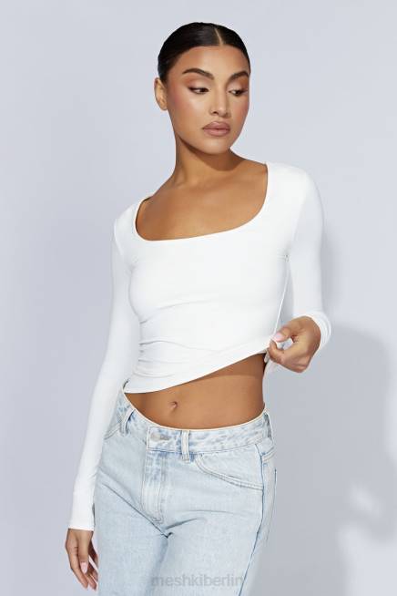 Kleidung Meshki Heidekraut-Langarmoberteil mit U-Ausschnitt Weiß 2F8B947