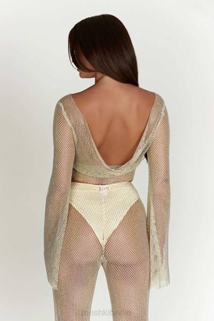Kleidung Meshki Hilton Diamonde Mesh Cowl Top Creme 2F8B813