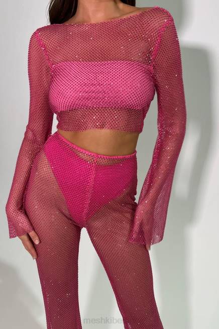 Kleidung Meshki Hilton Diamonde Mesh Cowl Top Rosa 2F8B969