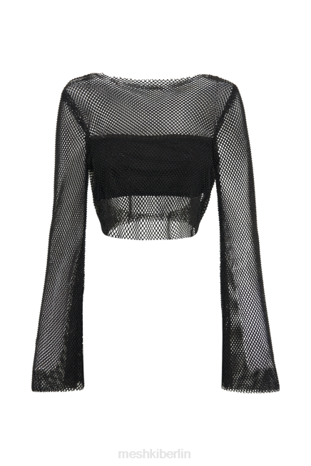 Kleidung Meshki Hilton Diamonde Mesh Cowl Top Schwarz 2F8B795