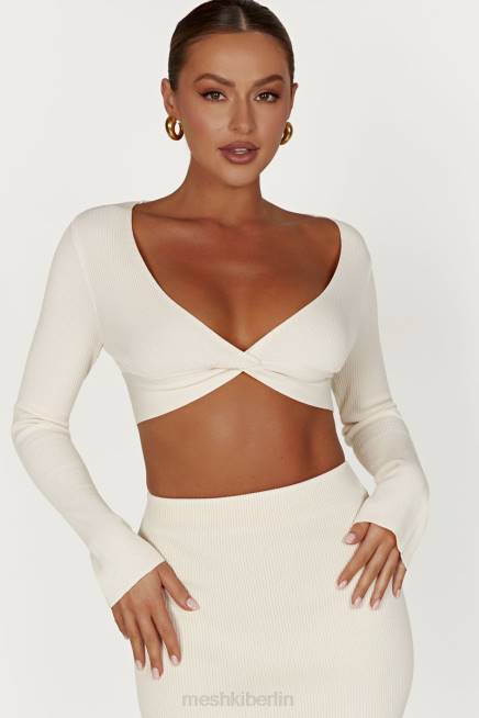 Kleidung Meshki Kaesha langärmliges Strickoberteil mit verdrehter Vorderseite Knochen 2F8B970