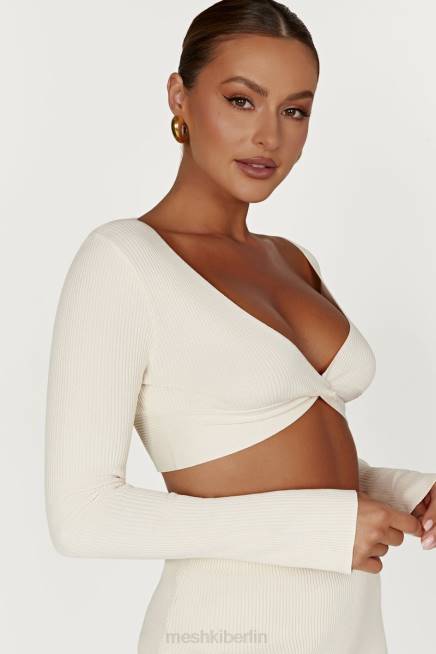 Kleidung Meshki Kaesha langärmliges Strickoberteil mit verdrehter Vorderseite Knochen 2F8B970