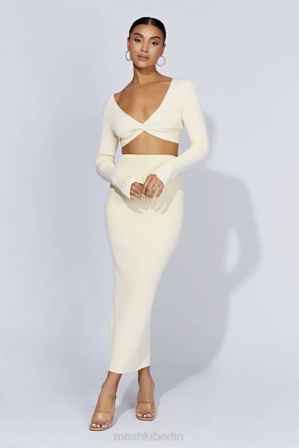 Kleidung Meshki Kaesha langärmliges Strickoberteil mit verdrehter Vorderseite Knochen 2F8B970