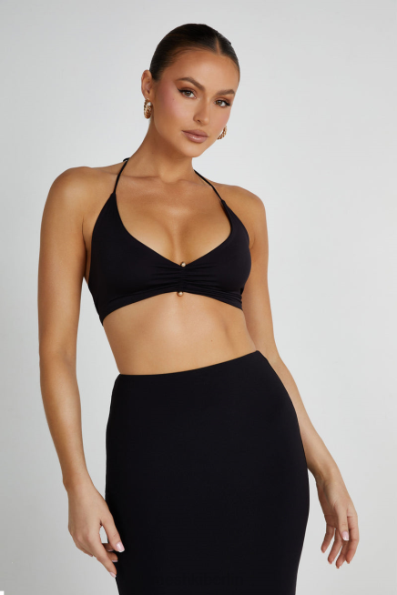 Kleidung Meshki Kasia Wickeloberteil aus recyceltem Nylon mit Nadeldetail Schwarz 2F8B832