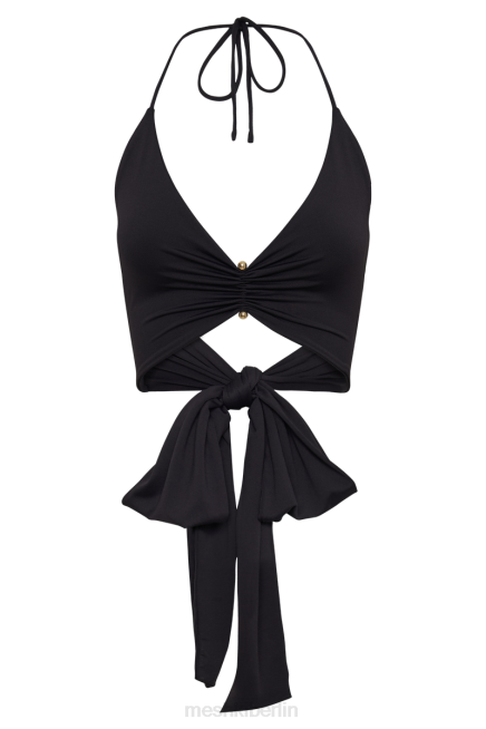 Kleidung Meshki Kasia Wickeloberteil aus recyceltem Nylon mit Nadeldetail Schwarz 2F8B832