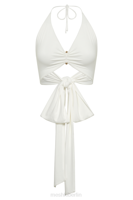 Kleidung Meshki Kasia Wickeloberteil aus recyceltem Nylon mit Nadeldetail Weiß 2F8B842