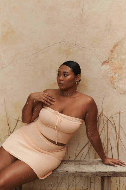 Kleidung Meshki Kyra Waffelstrick-Röhrenoberteil Aprikose 2F8B765