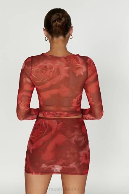 Kleidung Meshki Langarmshirt aus Blaine-Mesh übergroßer Rosendruck 2F8B1018