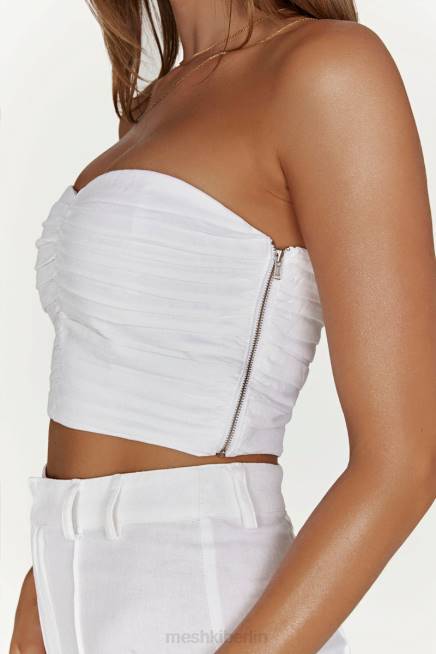 Kleidung Meshki McKenna gerafftes Leinenoberteil Weiß 2F8B1015