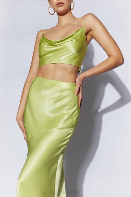 Kleidung Meshki Mohnblumen-Satin-Top mit Wasserfallausschnitt Pistaziengrün 2F8B1029