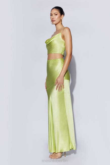 Kleidung Meshki Mohnblumen-Satin-Top mit Wasserfallausschnitt Pistaziengrün 2F8B1029