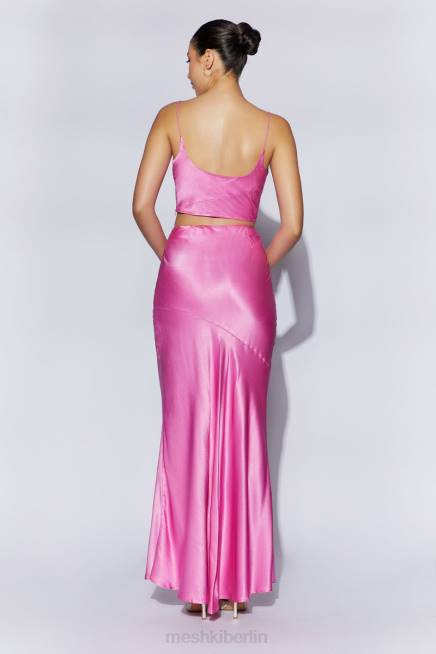 Kleidung Meshki Mohnblumen-Satin-Top mit Wasserfallausschnitt Rosa 2F8B1013