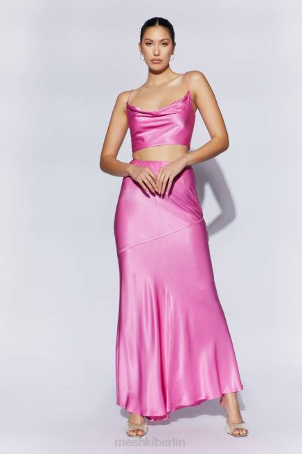 Kleidung Meshki Mohnblumen-Satin-Top mit Wasserfallausschnitt Rosa 2F8B1013